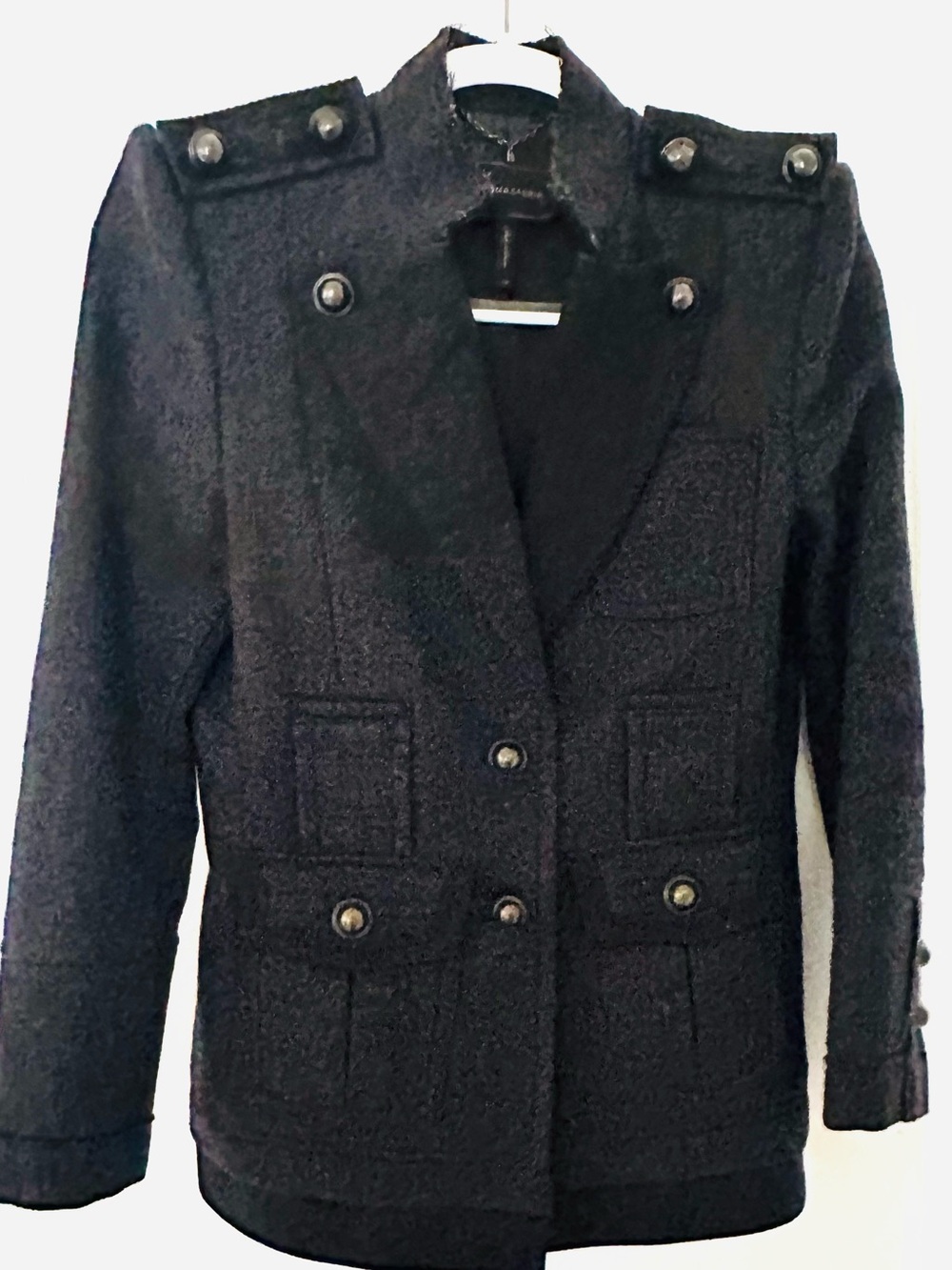 BCBGMaxAzria Wool and lined Black Military-Inspired Blazer, XS
